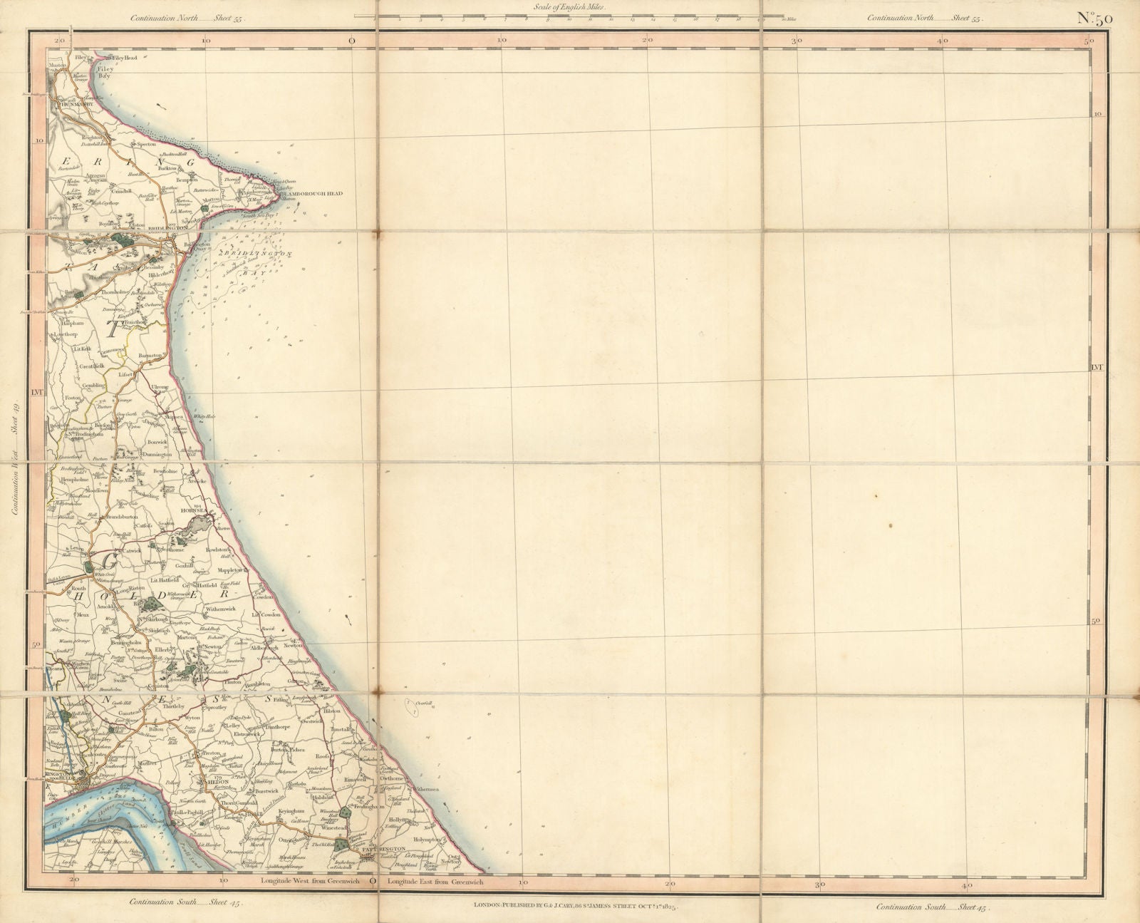 HOLDERNESS COAST & BRIDLINGTON BAY. Flamborough Head. Yorkshire. CARY 1832 map